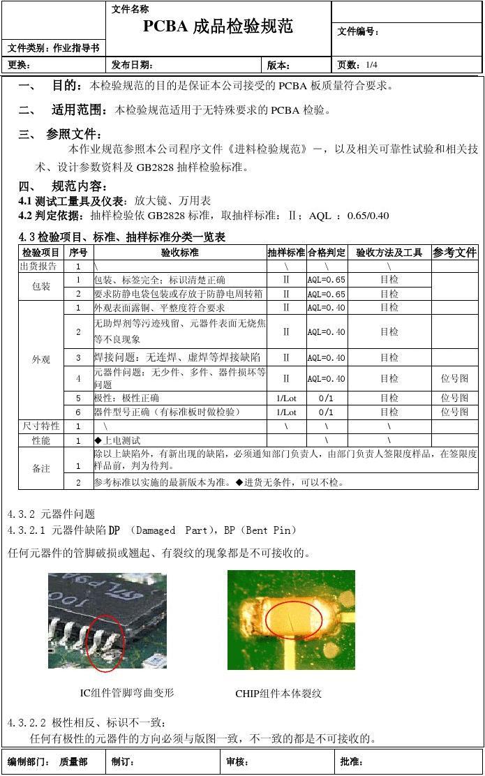 PCBA板檢驗標準
